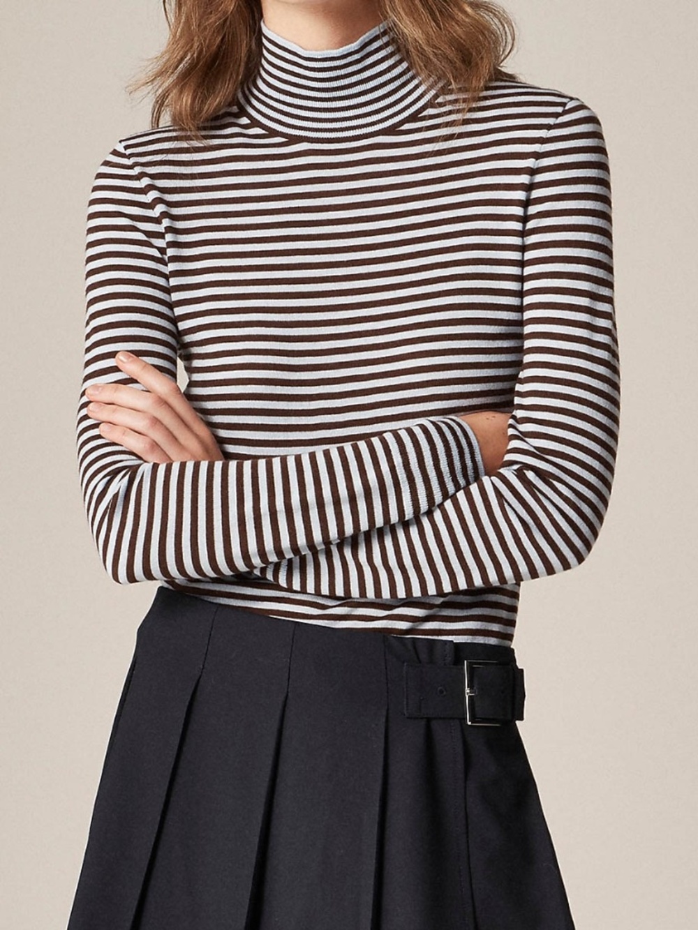 J Crew Merino Wool Striped Turtleneck XL Lightweight Fitted Layering Top NWT